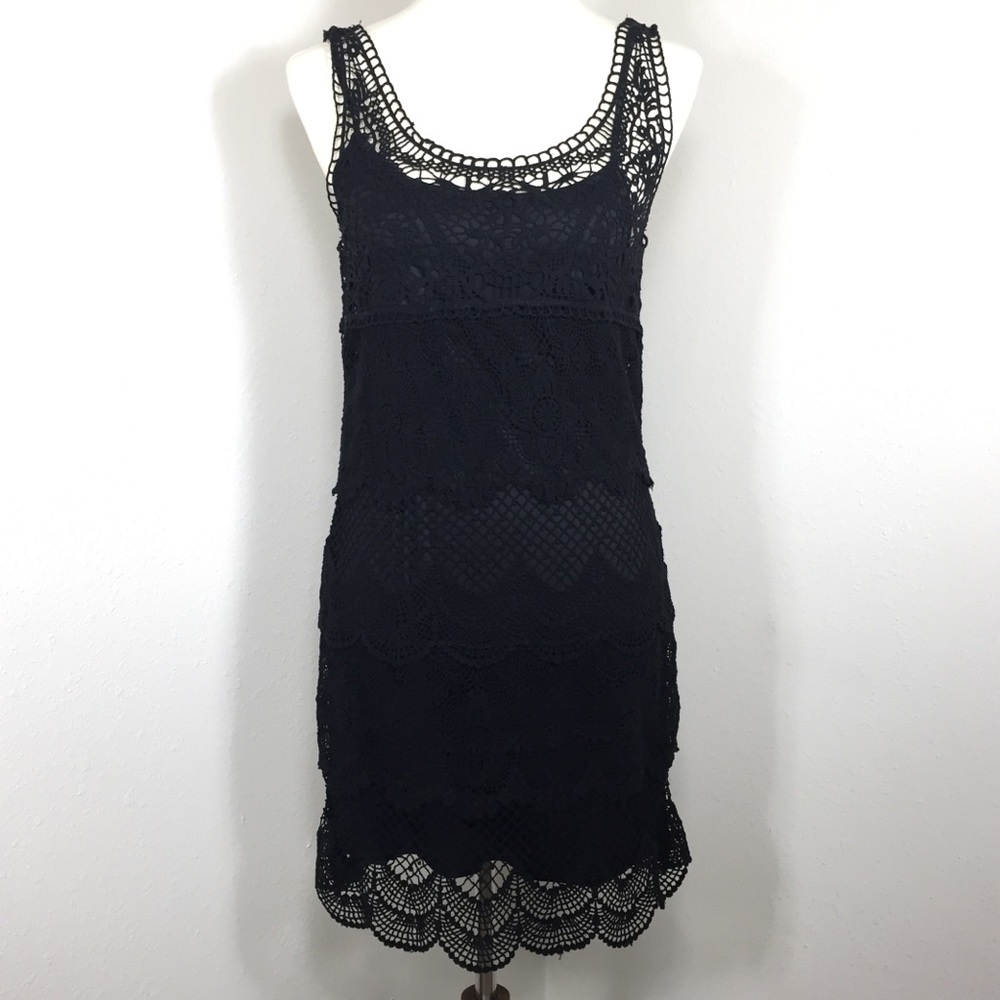 Urban Outfitters Staring at Stars Black Sleeveless Tank Scallop Crocheted Dress